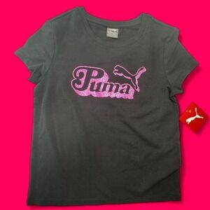 NWT Black PUMA Baby Tee with Sparkly Pink Logo